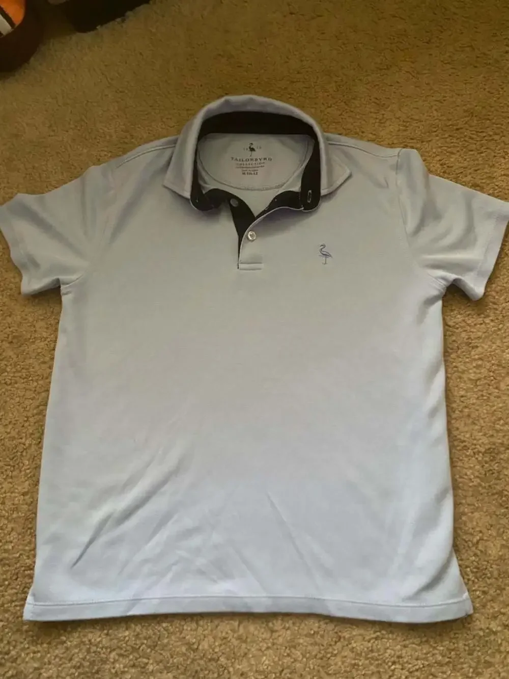 Tailorbyrd Polo Shirt Size M/10-12 Light Blue Contrast Collar